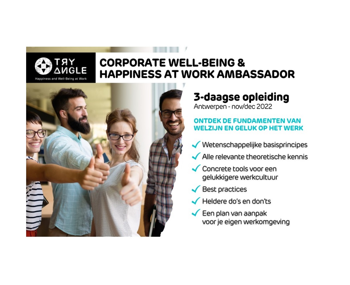 Opleiding: Corporate Well-Being and Happiness at Work Ambassador - Tryangle
